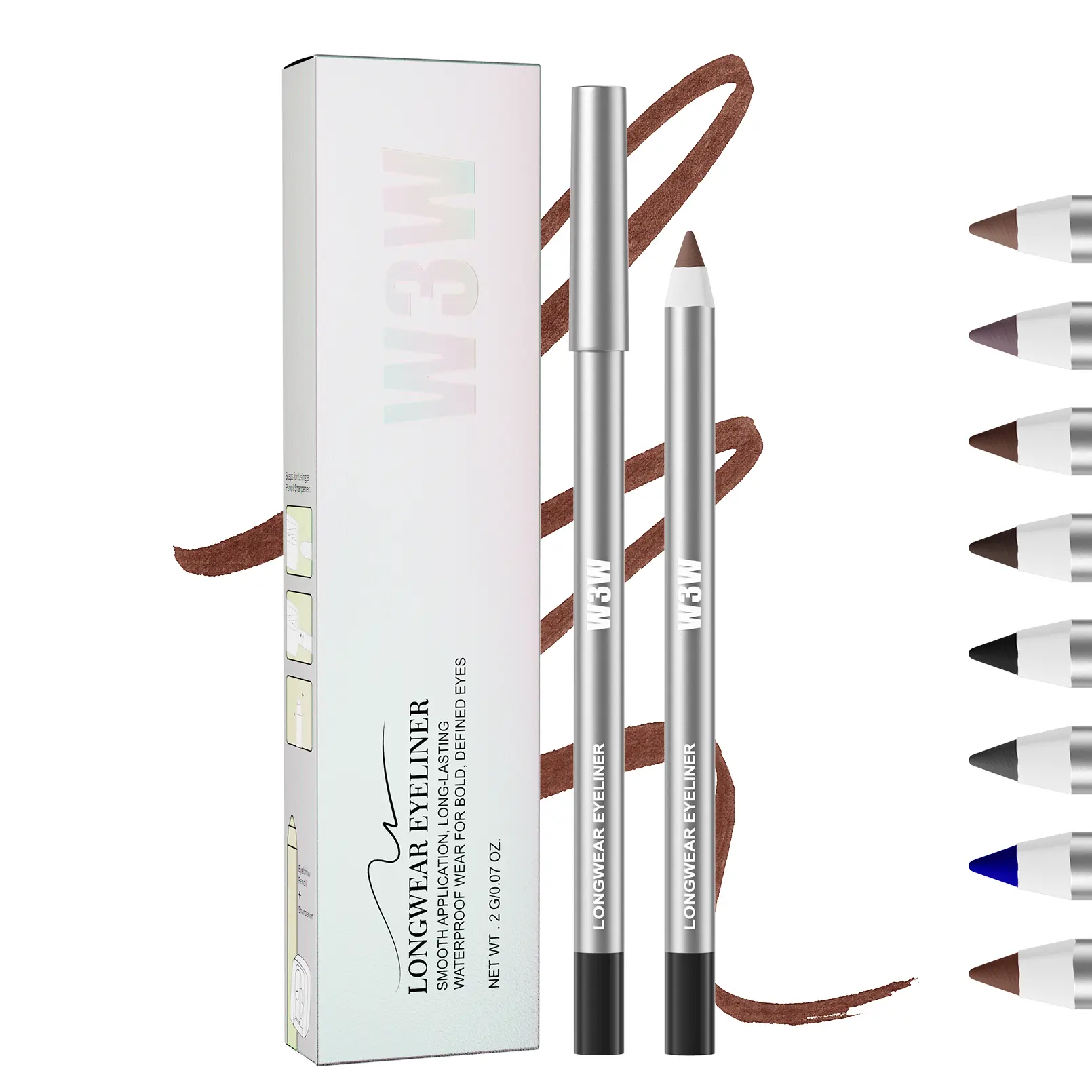 Sharpenable Cosmetic Eyeliner Pencil, Long-Lasting Waterproof & Smudge-Proof Formula - High-Pigment Creamy Crayon for Sensitive Eyes, 8 Shades, 2g, Beauty Products