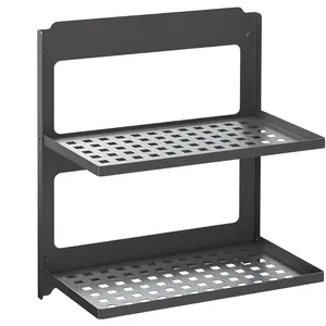 2-Tier Black Iron Floating Shelf Combined Metal Shower Shelf Rack Wall-Mounted Laundry Toilet Room Wall Organizer Stackable for Laundry Room Bathroom Utility RV