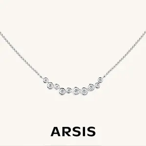 Crafted Bobble Smile Necklace with Shimmering Cubic Zirconia Pendant and Thick Silver Finish Chain