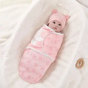 Baby Blanket Set (1 Blanket + 1 Hat), Soft Comfortable Adjustable Baby Wrap Swaddle, Multiple Colors Available, Suitable for 0-6 Months