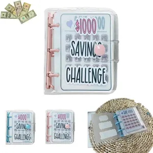 1000 Mini Savings Challenge Binder Monthly Money Savings Budget Book with Cash Envelopes Pink
