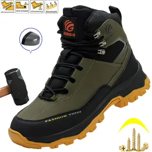 Safety Shoes New Fashion Men Work Sneakers Indestructible Shoes Puncture-Proof Protective Shoes Work Boots Safety footwear Waterproof Anti-slip Roofing Shoes Advanced color scheme