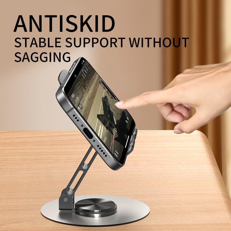 Universal Metal Cell Phone Stand, Multi-Angel Adjustable 360° Rotation Non-Slip Metal Phone Stand Compatible with iPhone 17 16 Pro Max and All Smartphones Waterproof Holder Shower mount