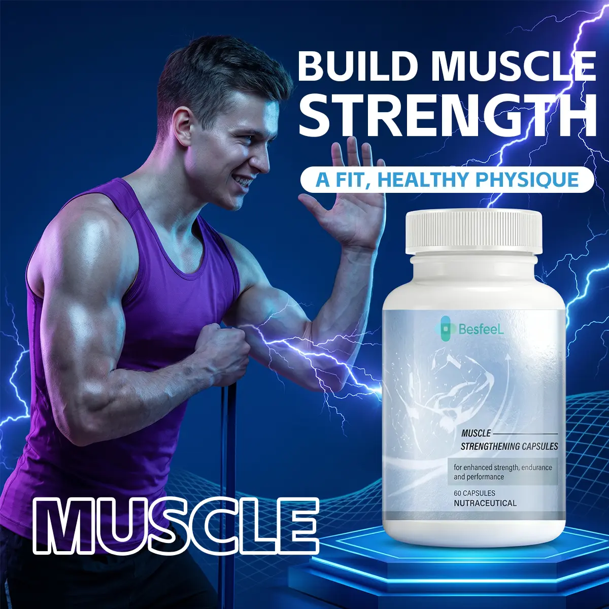 Muscle Health Capsules contain a variety of multivitamins and plant extracts to help maintain muscle health.