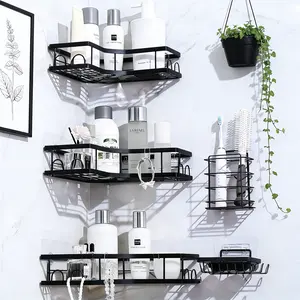 5-Pack Corner Triangular Shower Caddy No Drill, Food-Grade Stainless Steel 40LBS Heavy Duty, Strong Adhesion Waterproof Rustproof, Hooks Soap Toothpaste Holder, Space-Saving Wall Mount for Bathroom Dorm Kitchen, 2026 Hot Gift