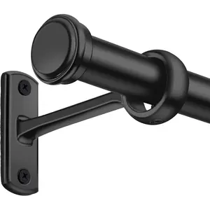 1 Inch Blackout Curtain Rods for Windows Patio, Adjustable Room Divider Curtain Rod Wall Mount & Ceiling Mount for Indoor & Outdoor, Black, 72" to 144"