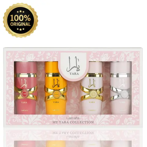 Lattafa My Yara Collection Arabian Coconut Musk EDP Fragrance Gift Set - 4x25ml (0.85 fl oz) Unisex Spray Bottles (Yara, Tous, Candy, Moi) - Floral, Candy, Woody Blend Perfumes for Women