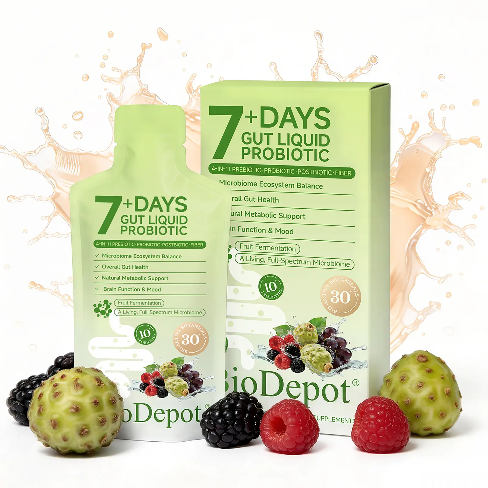 BioDepot Organic Mixed Fruit Probiotics-Prebiotics-Postbiotics Liquid - Supports Digestive Health, All Ages Digestive Comfort, Occasional Bloating Relief & Abdominal Flatness Improvement, 2 Pack, Overall Gut Health