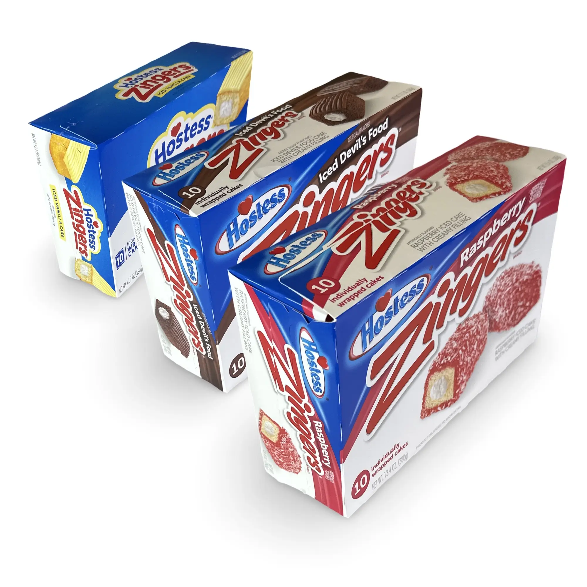 Hostess Zingers Combo | Raspberry, Iced Devil's Food & Iced Vanilla | 12.7 Ounce | Three 10 Count Boxes (30 Total Zingers)