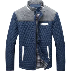 Men's Diamond Quilted Puffer Down Jacket Lightweight Business Casual Button Down Shirts