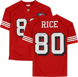 Jerry Rice San Francisco 49ers Autographed Red Mitchell & Ness Authentic Jersey with "GOAT" Inscription - Fanatics Authentic Certified
