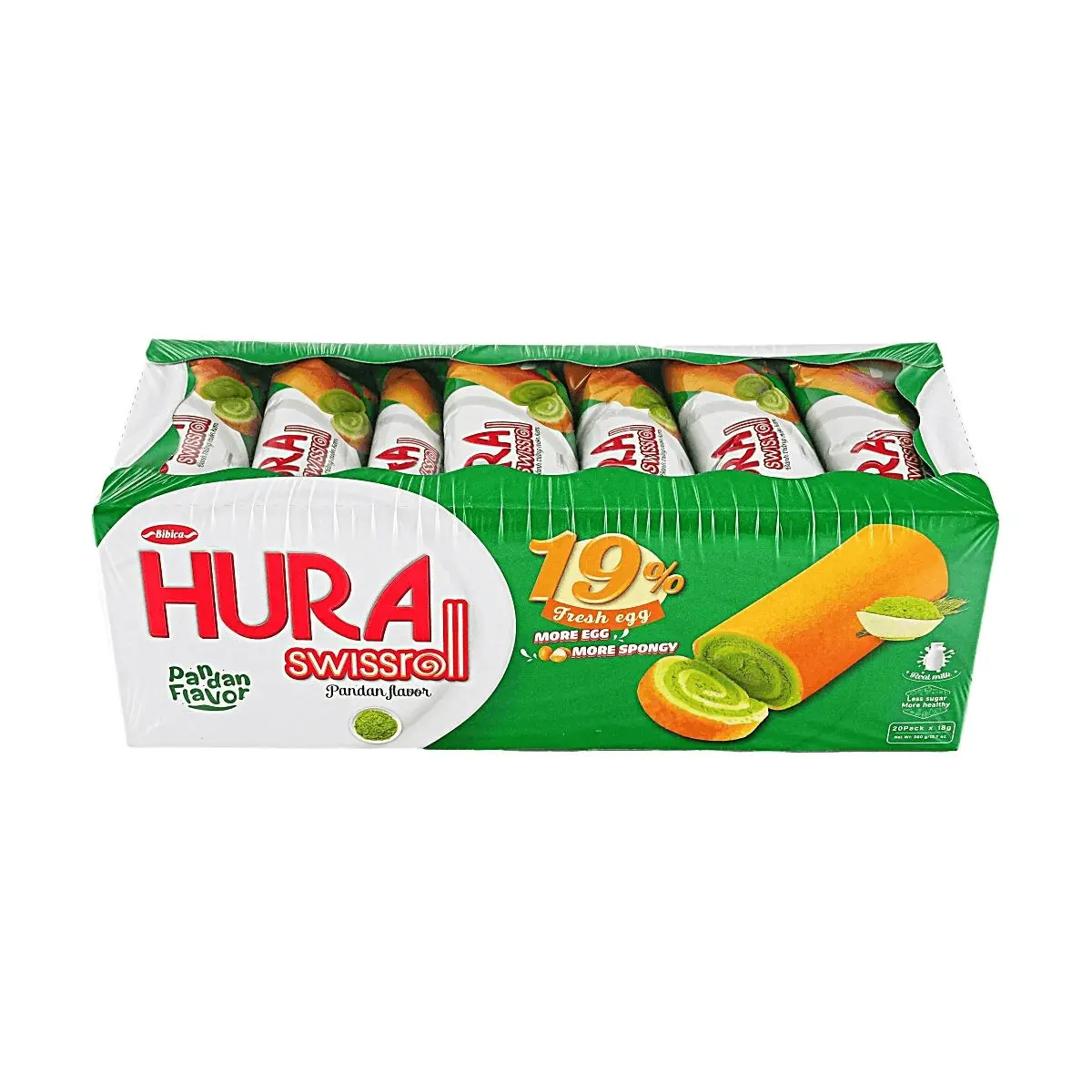 BIBICA HURA Swiss Roll Cake Pandan Flavor - 20 Rolls, 360g - Perfect Breakfast & Afternoon Tea Snack BIBICA HURA Swiss Roll Cake Pandan Flavor - 20 Rolls, 360g - Perfect Breakfast & Afternoon Tea Snack