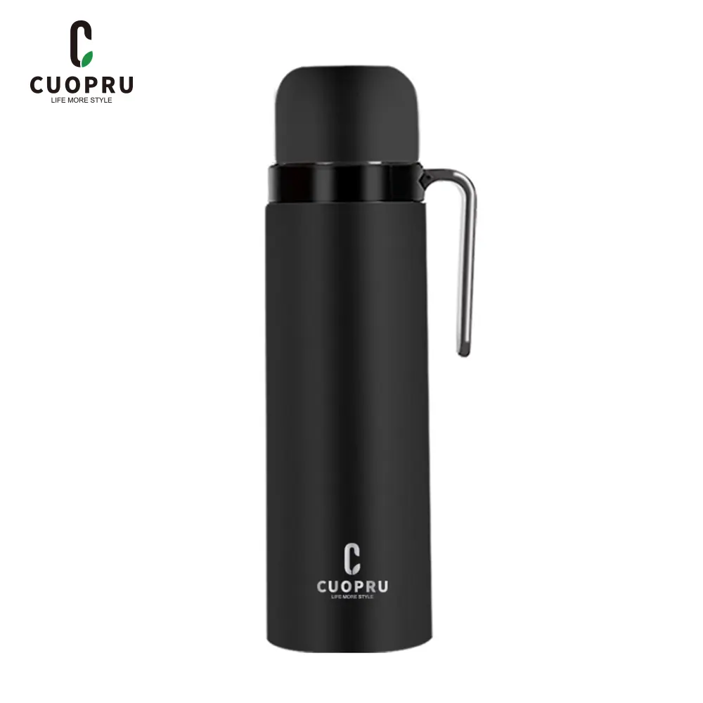 CUOPRU 33.8 oz (1000-2000 ml) Stainless Steel Vacuum Insulated Thermal Flask - Modern, Leak-Proof, Explosion-Proof, Portable, Anti-Scalding, Wide Mouth Matte Black Kitchenware for Yerba Mate, Coffee, Keeps Drinks Hot/Cold 24 Hours