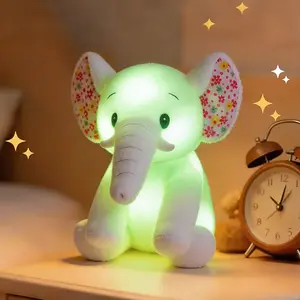 LED Light Up Elephant Plush Toy, Cute Glowing Elephant Stuffed Animal with Floral Ears & Color Changing LED Lights, Soft Kawaii Plushie Night Light Pillow for Kids, Toddlers & Girls, Bedroom Decor, Bedtime Companion, Birthday Christmas Gift