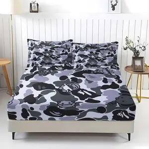 3Pcs Whimsical Camouflage Fitted Sheet Set, Irregular Patterns Bedding Set, Soft, Durable, Breathable Sheets for Unique Bedroom Decor, Perfect for Kids and Young Adults, Includes 2 pillowcases (pillow inserts not included)