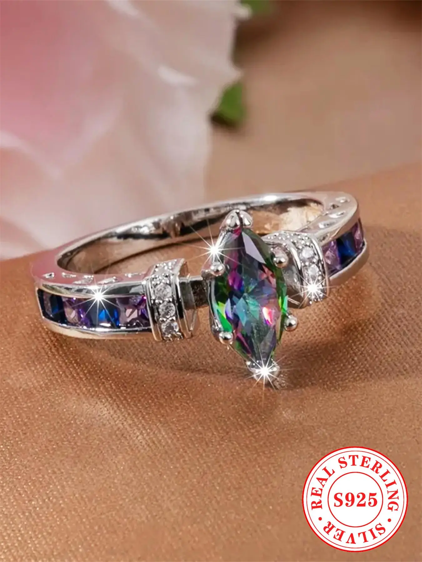 S925 Sterling Silver Rhinestone Decorated Engagement Ring, 2024 New Style Elegant Jewelry for Women for Gift, Trendy All-match & Exquisite Jewelry for