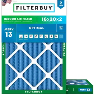 Filterbuy 16x20x2 Air Filter (2-Pack), Pleated MERV 13 Optimal Defense HVAC AC Furnace Air Filters (Actual Size: 15.50 x 19.50 x 1.75 Inches)