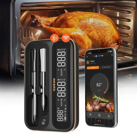 INKBIRD Precise Digital Cooking Thermometer, Wi-Fi & Bluetooth Wireless Kitchen Gadget with Magnetic Suction, Stainless Steel Backlit LED Display, Ceramic Body, 1-Second Fast Reading, BBQ Alarm, Waterproof Holiday Gift-Stock Up Deals