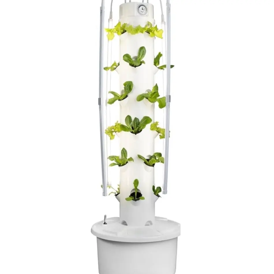 GX Hydroponic Tower Garden Vertical Planter System with 24 Net Pots & LED Grow Lights