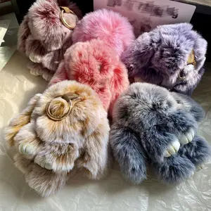 1pc Handmade Rabbit Shape Keychain, Knitted Frosty Bunny Keychain, 15cm/5.91in Cute Car Gift, Car Decoration Keychain Pendant with gift box, random style