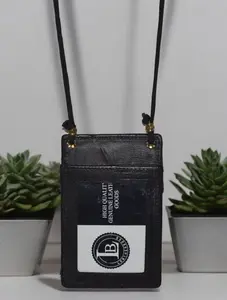 Genuine Cow Leather I.D. Card Badge Holder Wallet/Pouch w/ Black Neck Strap New