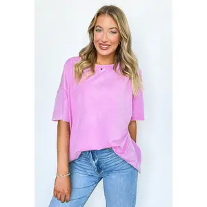 Acid Wash Raw Edge Relaxed Fit Top - BACK IN STOCK