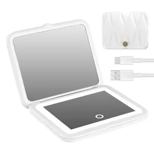 Lightweight LED Makeup Mirror with Stand Foldable Vanity Mirror for Travel Desktop Compact Cosmetic Mirror with Lights for Women Portable USB Charging
