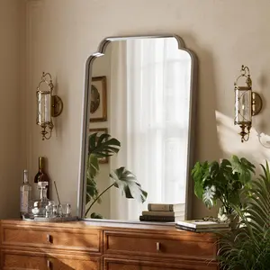 20"x30" Petal Arch Mirror – Frame Mirror with Scalloped Edge for Over Sink, Bedroom, Living Room, Entryway, Non-Rusting Decorative Wall Mirror, Silver