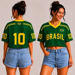 Crop Top Jersey , Soccer Shirt, Brazil Football Crop Tee, Custom Name Number Jersey, Brazil Fan Game Day Top