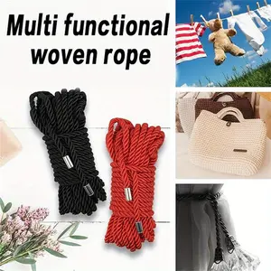 2pcs long rope, 5 meters each, black and red, wear-resistant soft rope, 8mm multifunctional long satin woven twisted rope