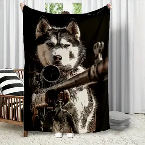 Viral Funny Husky Blanket Dog Meme Decor Novelty Flannel Throw Cute Puppy Print Soft Cozy Bedding For Teen Couch Accessory