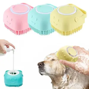 Pet Bath Soap Dispenser Massage Brush, Adjustable Silicone Pet Massage Brush Silicone Massager Shampoo Dispensing Brush with Soft Bristles for Dogs and Cats, Pets Grooming Shower Massage Brush