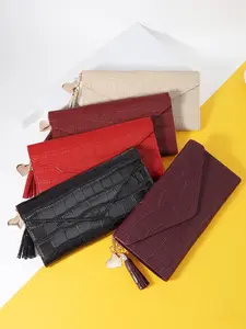 Women's Fashionable Crocodile Embossed Long Wallet, Multi Card Slot Fashionable Wallet, Casual Versatile Card Holder, Fashionable Tassel Decoration Long Wallet