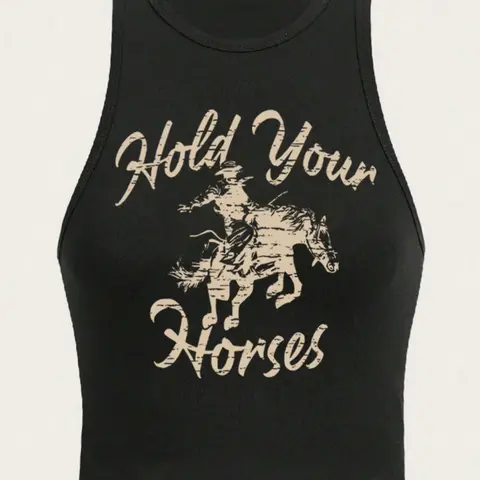 Women's Cowgirl & Animal Letter Print Round Neck Tank Top Fit, Casual Fashion Sleeveless, Slim, Vintage Trendy Casual Boho Sleeveless Aesthetic Top for Everyday Wear, Ladies for Summer, Socks, Womenswear