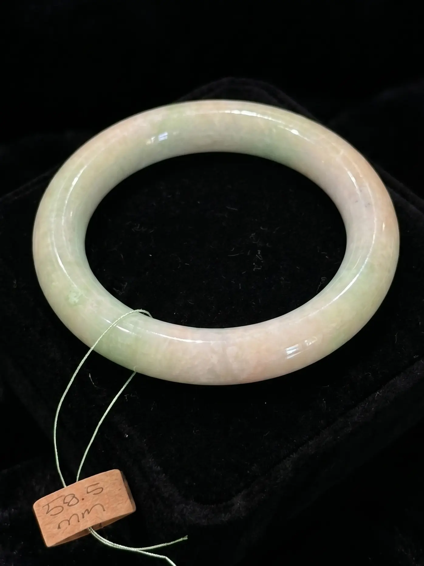 Natural Burma Jade Bangle • Creamy Celadon Cloud Jade Bracelet • 58.5mm Thick Round Jade Bangle