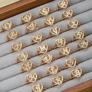 1 Pc Fashion Style Heart -Shaped 26 Letter Ring Women's Daily Life