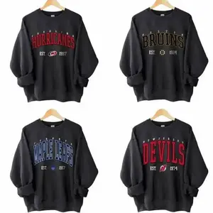 Vintage 90s All Team Hockey Black Sweatshirt, Retro Ice Hockey Sweatshirt, Crewneck Sweatshirt, Casual Classic OXY