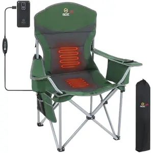 Nice C Heated Camping Chair with Battery, Heated Outdoor Sports Chair, Folding Chairs, with Cooler Bag, Cup Holder, Carry Bag, 10000 mAh Power Bank Included (Green&Grey 1-P)