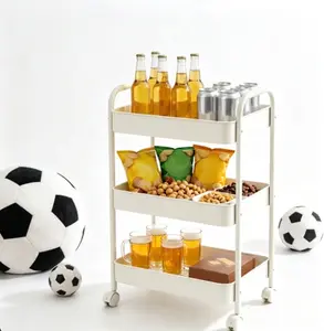 3-Tier Rolling Snack Cart with Wheels - Multi-Use Home Storage Trolley for Kitchen Dorm Soccer Game Day Drinks & Snacks Organizer