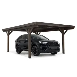 Patio Parasol Cedar Wooden Gazebo Pavilion 17ft x 12ft with Hard Top Slant Roof, Heavy Duty Carport Garage, Outdoor Pergola, Assembly Required Patio Canopy