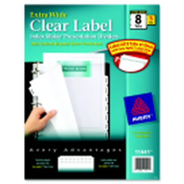 Avery Extra Wide Reinforced Tab Dividers with Label Tabs & Print Titles - 3-Hole Punched, 8-Tab, White, 5-Pack, Compatible with 3-Ring Binders, Virtually Disappear When Applied, Use With 3-Ring Binders