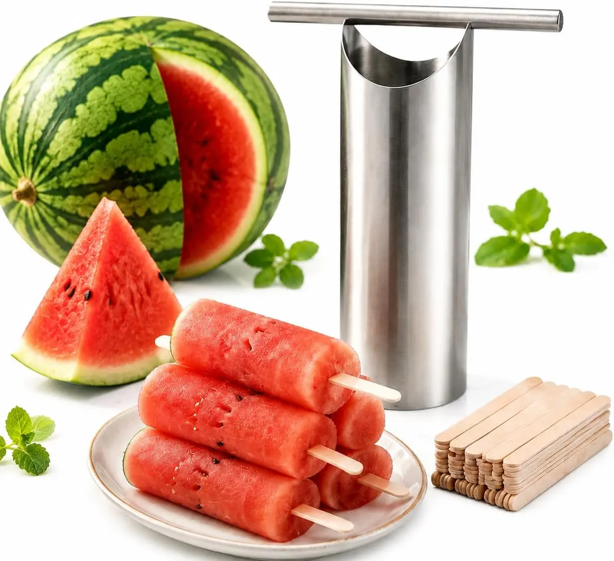 Stainless Steel Watermelon Cutter - Round Fruit Kitchen Utensil with 50 Sticks, Easy-to-Clean Tool for Home and Outdoor Use QTRMZKVE, Utensils