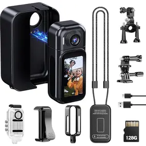 Camera with 180? Rotatable Lens and Water-Proof Case for Diving, WiFi Thumb-Sized Action Camera for Cycling, Traveling (128G-1080P, Black)