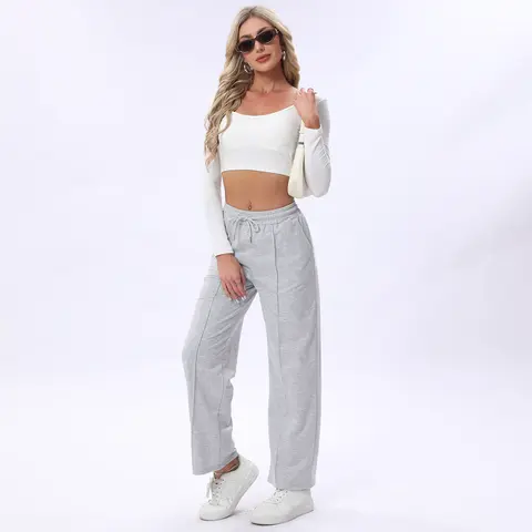 Women's Wide Leg Sweatpants for Women Elastic High Waisted Drawstring Loose Pants with Pockets
