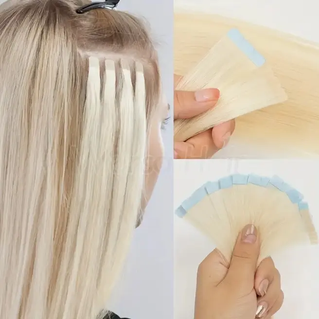 10pcs Mini Tape in Hair Extensions Invisible PU Seamless Human Hair Light Beige 12 - 16 Inch Secure Adhesive Weft Natural Look For Women Hair Loss Coverage Versatile Styling