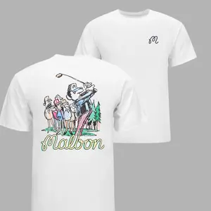 Malbon Golf Vintage Scene Graphic T-Shirt Retro Illustration Casual Streetwear Outfit Classic Style Tee, malbon tee, vintage golf shirt, retro design, streetwear fashion, casual outfit