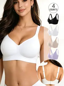 4 Pack / 6 colors，High-Quality Seamless Jelly Bra for Women, Stretch Sports Bra, Push-Up Backless Lingerie, Adjustable Sports Tank Top, Comfortable Breathable Skin-Friendly, Workout Bra