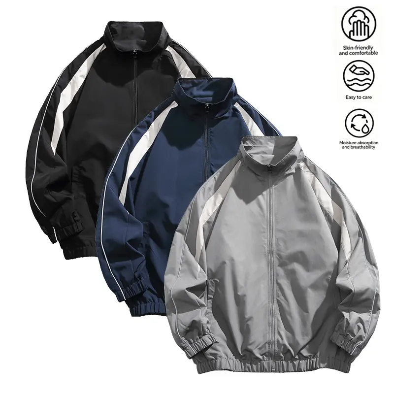 Men's Colorblock Zip Up Jacket, Regular FitCasual Long Sleeve Outerwear for Spring & Fall,Fashion Men's Clothes for Daily Wear Tops