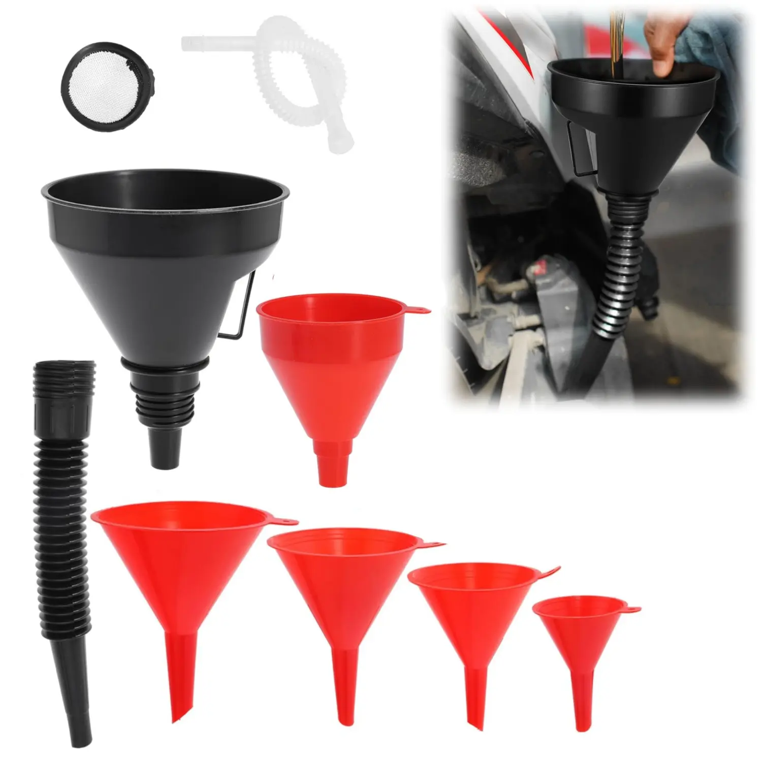 6Pack Plastic Buckle Funnel, Flexible Right Angle Funnel, Wide Mouth Fuel Funnel, Plastic Funnel for Filling Coolant/Gasoline/Water/Engine Oil - Home Improvement.