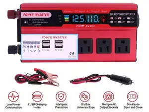 LCD Pure Sine Wave Car Power Inverter - DC 12V to AC 110V Solar Converter with AC Socket, Digital Display, Dual USB Ports, Overload Protection, Smart Cooling Fan, Aluminum Shell, High Conversion Rate